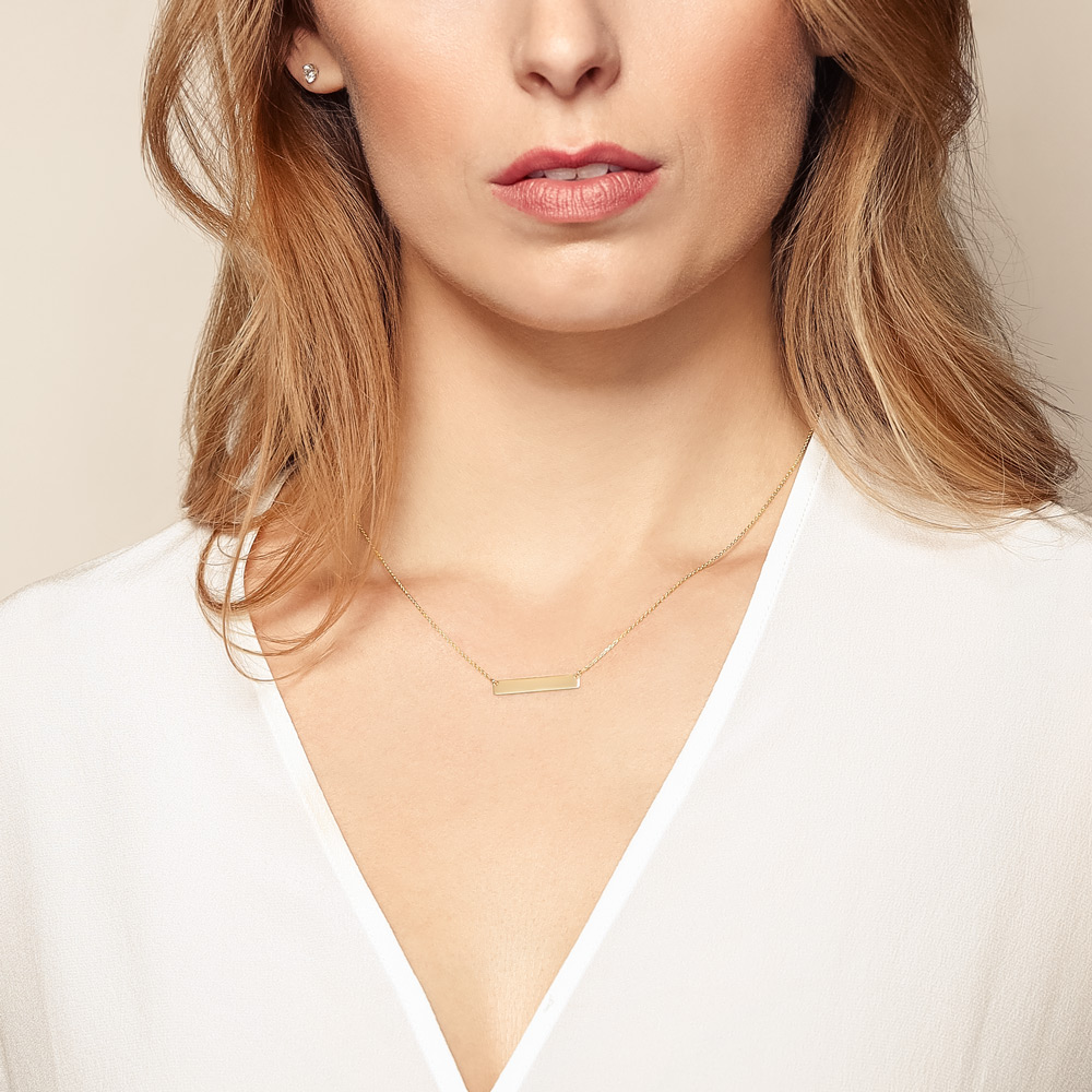 Yellow Tone Sterling Silver Mini Name Plate Necklace, 18