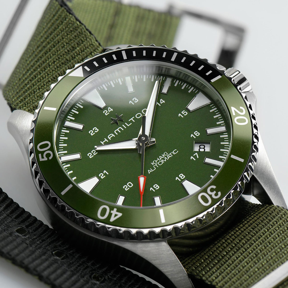 Hamilton Khaki Navy Scuba Auto 40mm Watch, Green and Silver Dial