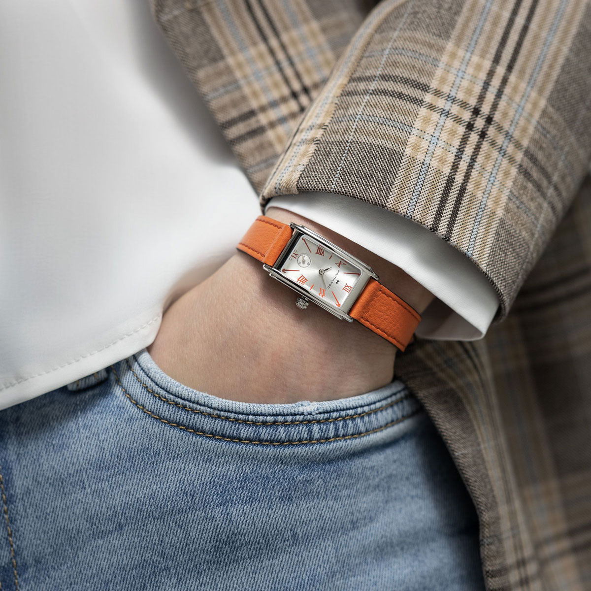 Hamilton American Classic Ardmore Quartz 18mm Watch, Silver and Orange Dial