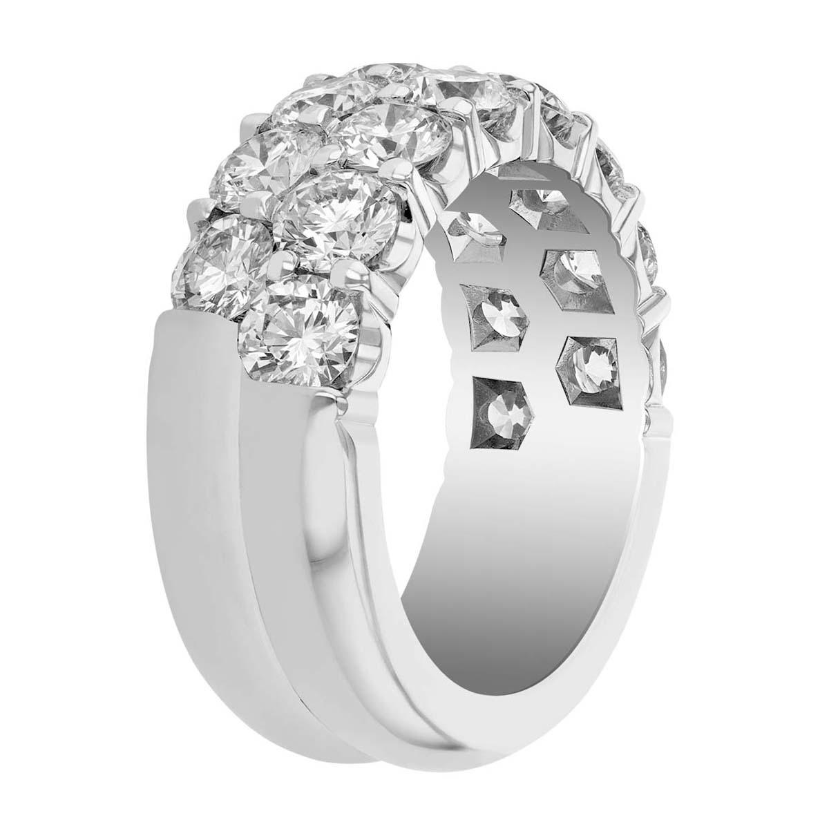 Round Diamond 2 Row Shared Prong Half Shank Wedding Band in White Gold
