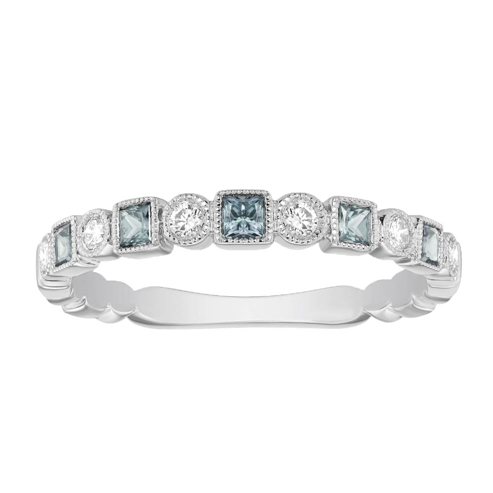 Aquamarine & Diamond Geometric Ring in White Gold