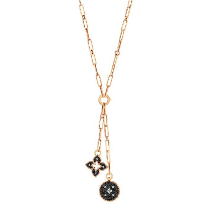 Roberto Coin Venetian Princess Black & White Diamond Medallion & Flower Double Pendant in Rose Gold,