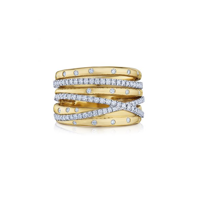 Kwiat Orbit Wide Stacked Diamond Ring in 18K Two Tone Gold