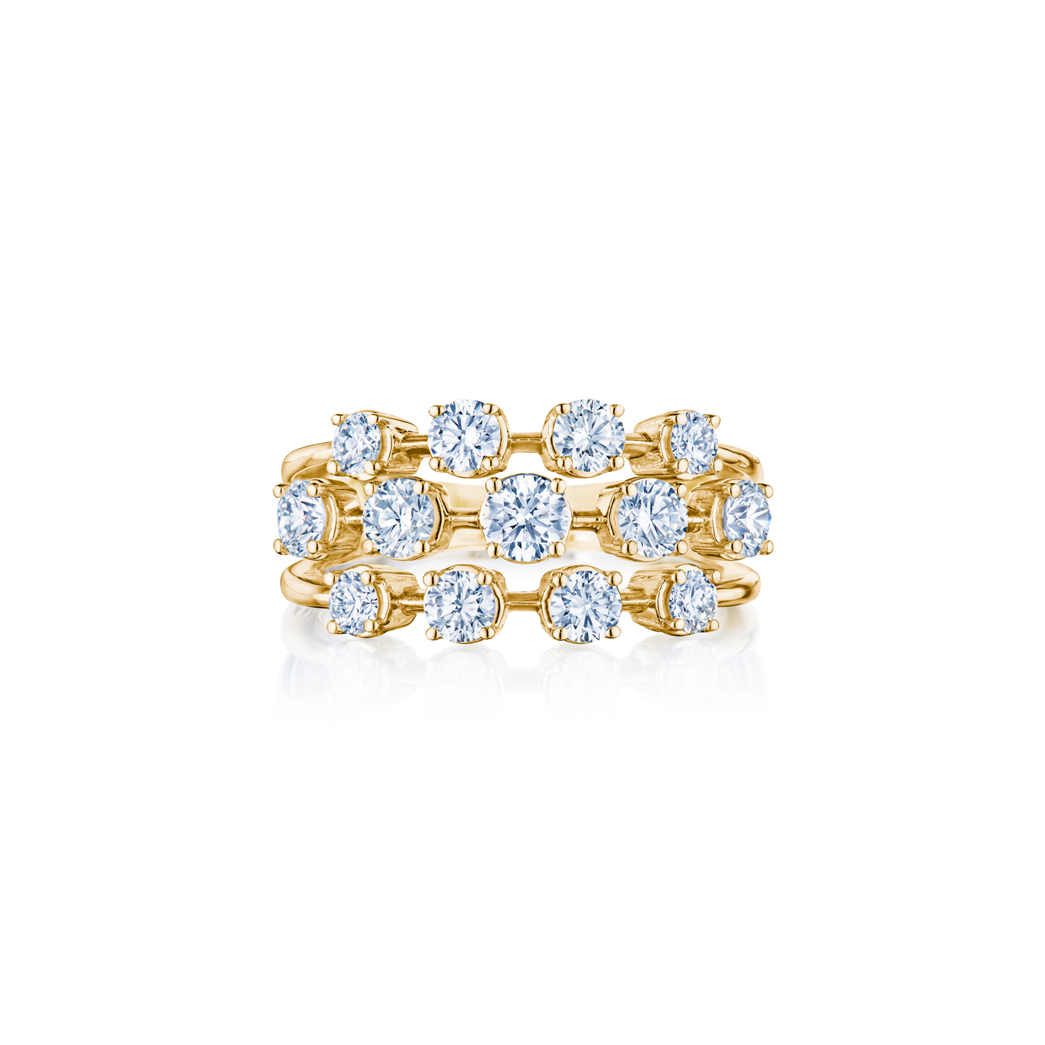 Kwiat Starry Night Diamond Triple Row Ring in Yellow Gold