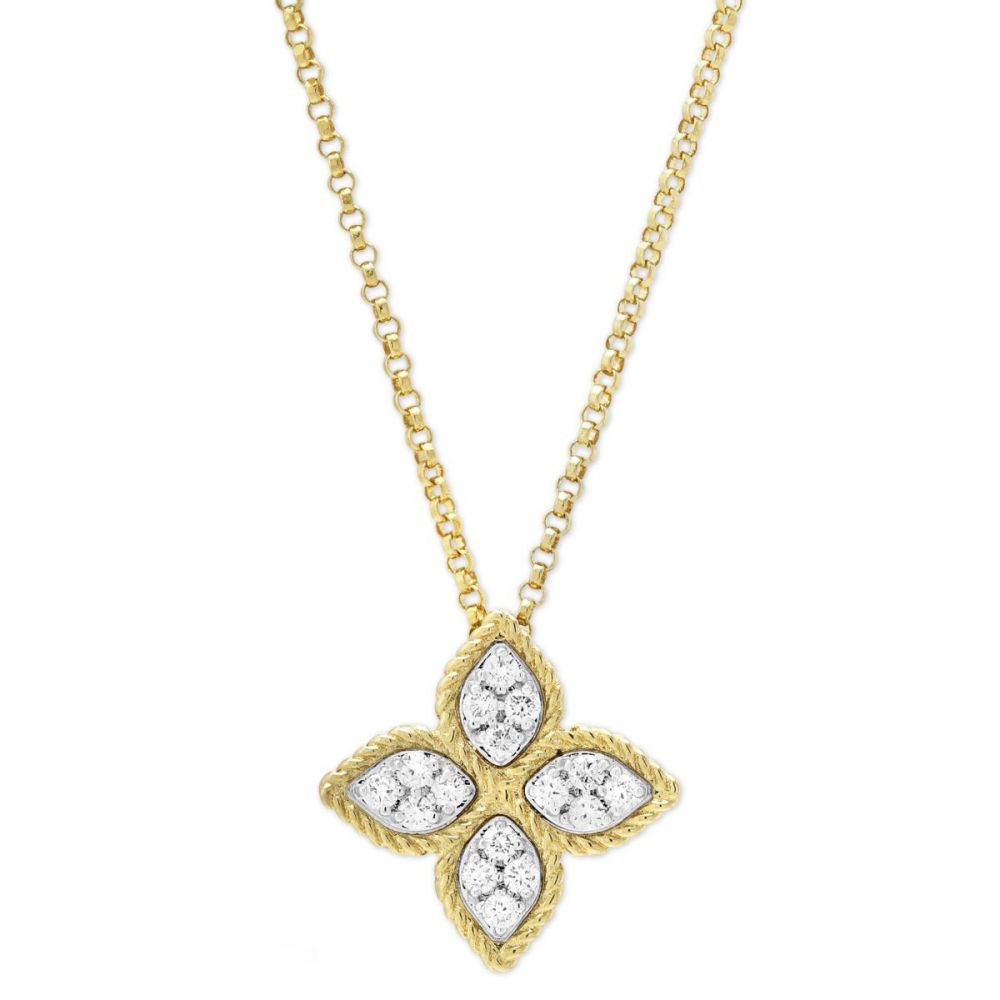 Princess Flower Medium Yellow Gold Pendant Necklace with Diamonds ...