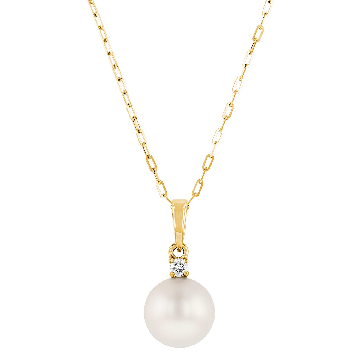 14K Yellow Gold Freshwater Cultured Pearl and Diamond Pendant, 18