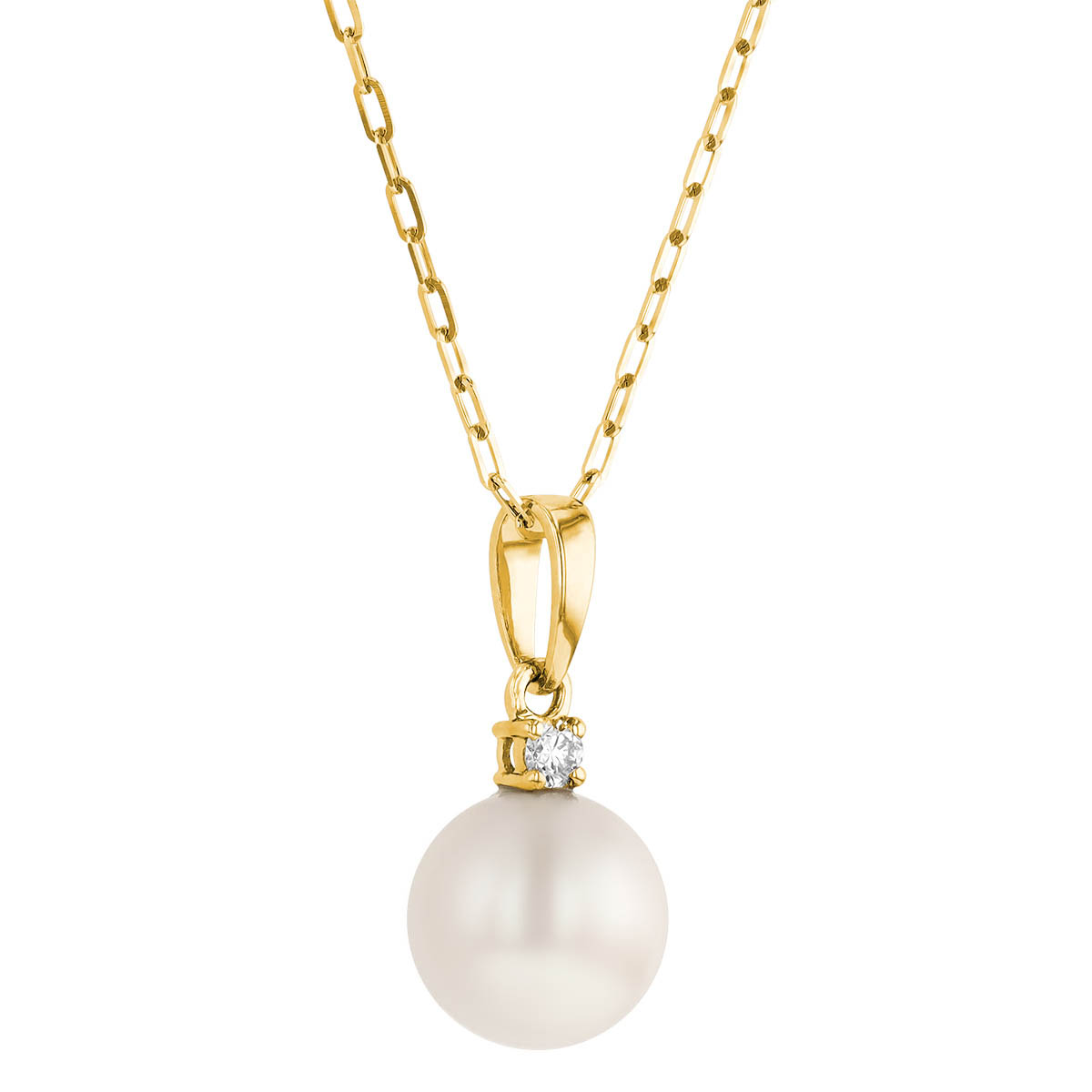 14K Yellow Gold Freshwater Cultured Pearl and Diamond Pendant, 18
