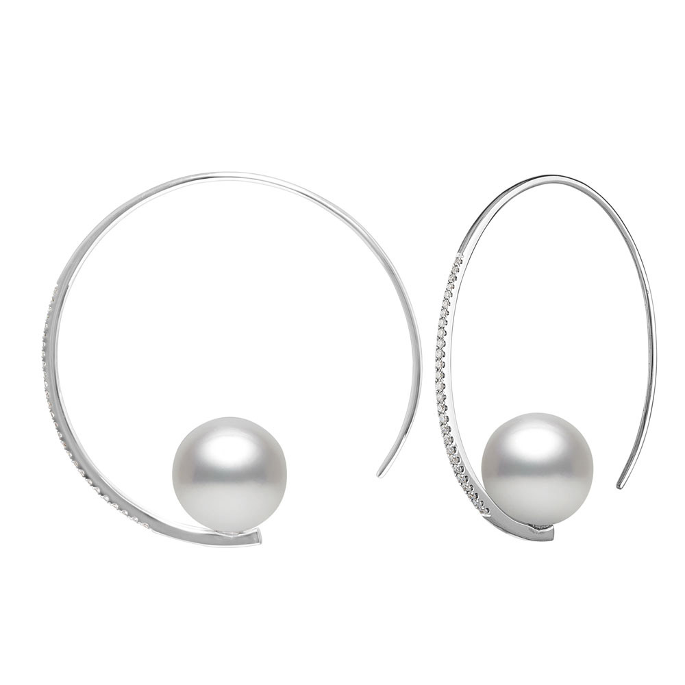 TARA Pearls South Sea Cultured Pearl & Diamond Threader Hoop Earrings in White Gold