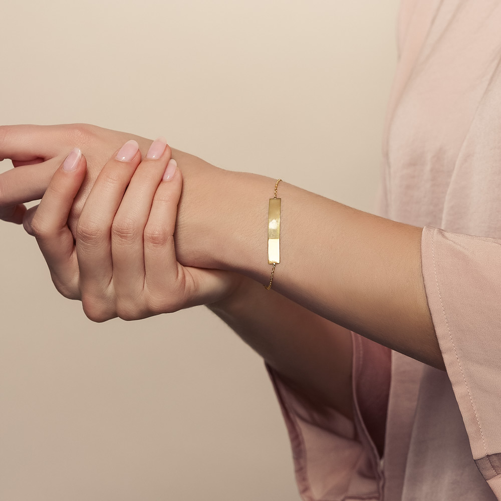 Yellow Gold Engravable Bar Bracelet, 7.5