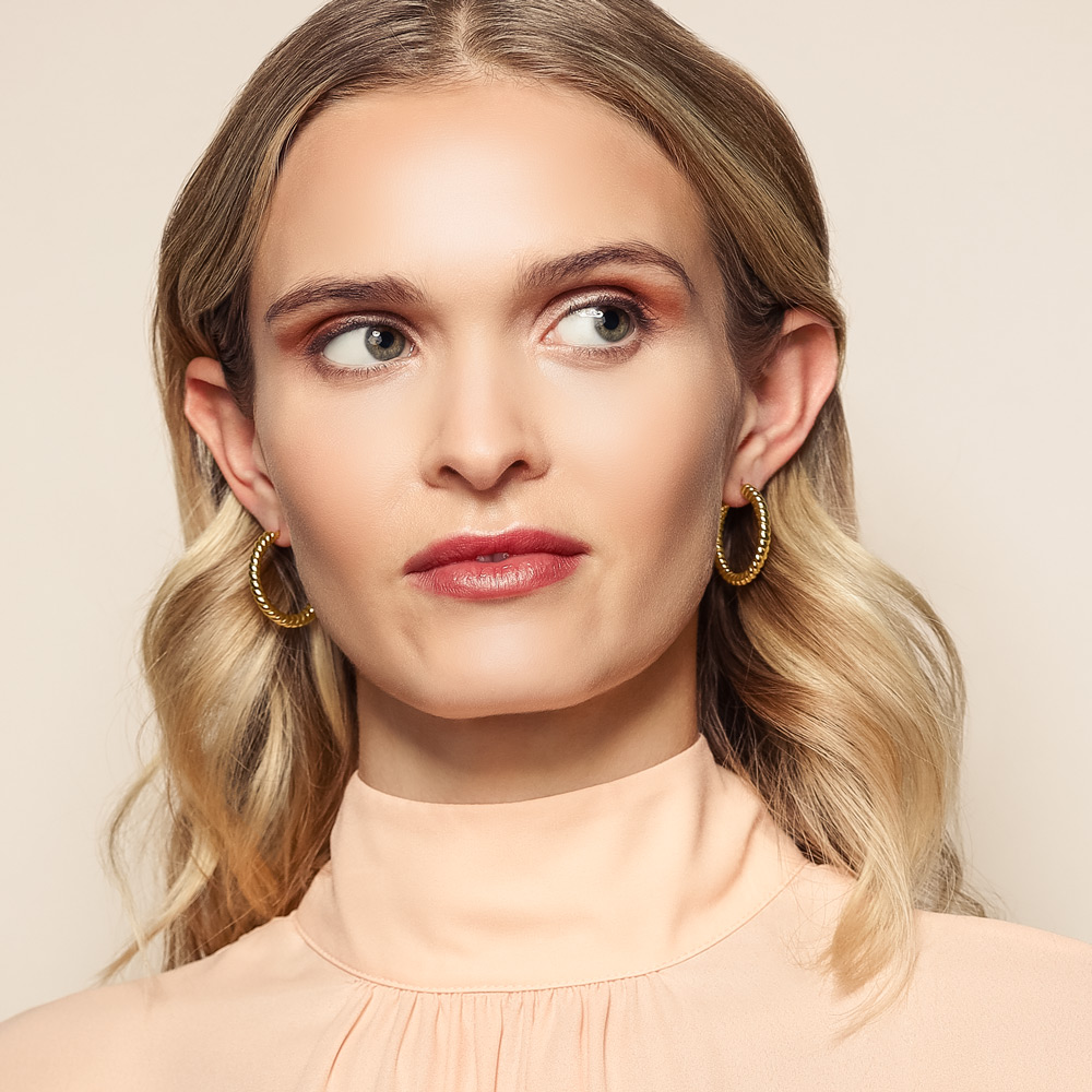 Yellow Gold Twisted Hoop Earrings, 4 x 30 mm