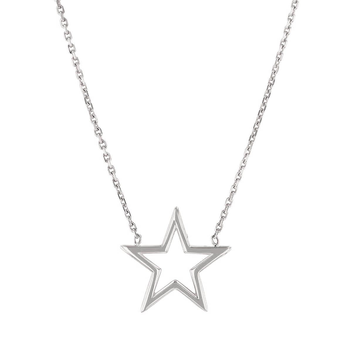 Open Star Necklace in White Gold, 18
