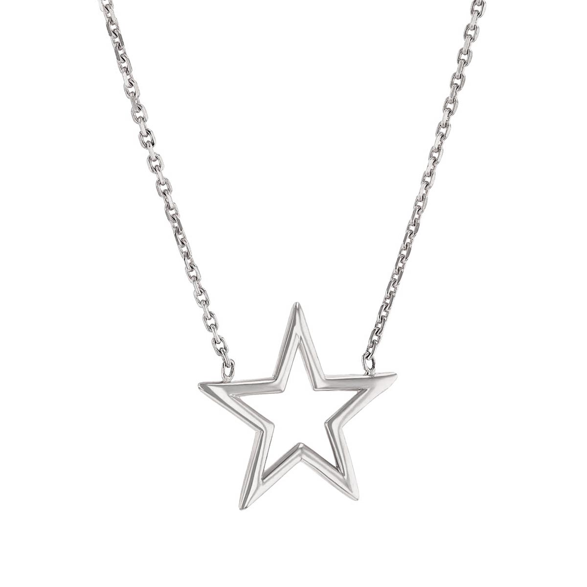 Open Star Necklace in White Gold, 18