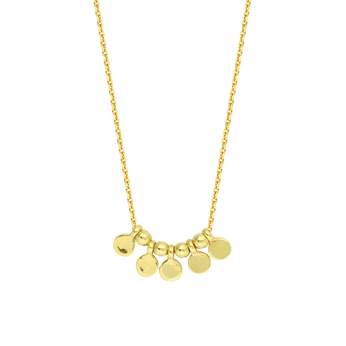 Mini Disc & Bead Fringe Necklace in Yellow Gold, 18