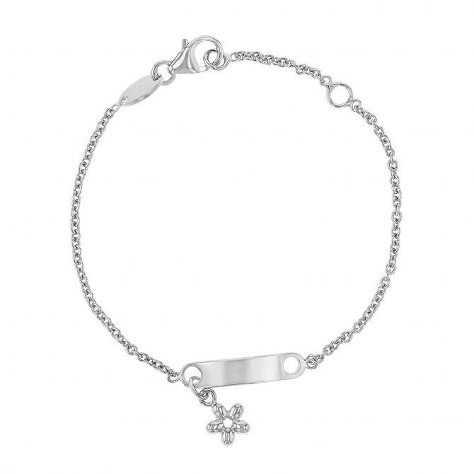 Sterling Silver Child's Flower Charm ID Bracelet