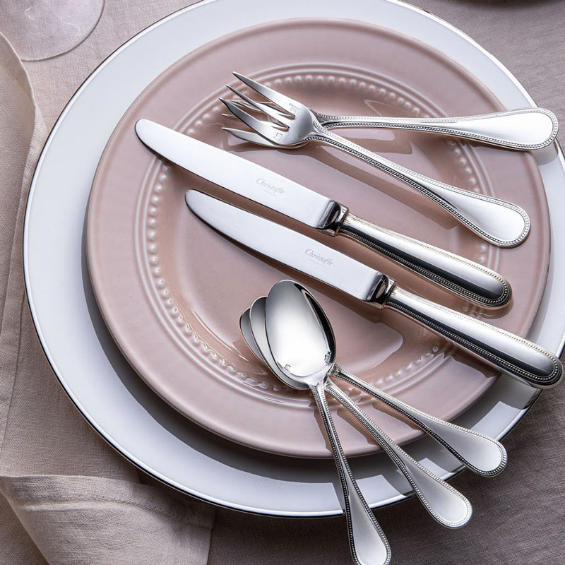 Christofle Perles Sterling Silver 5 Piece Place Setting