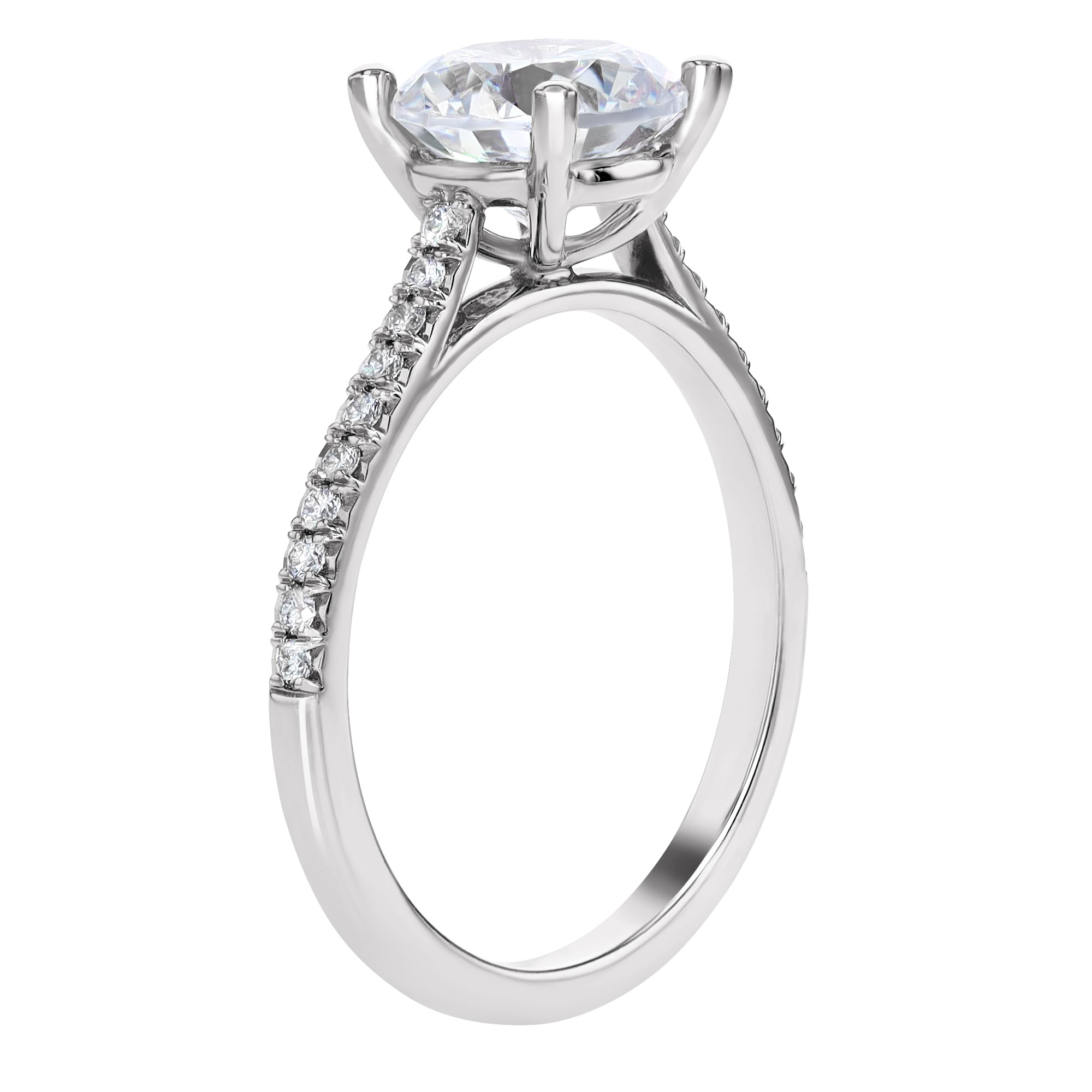 18K Gold Petite French Cut Diamond Side Stone Engagement Ring Setting