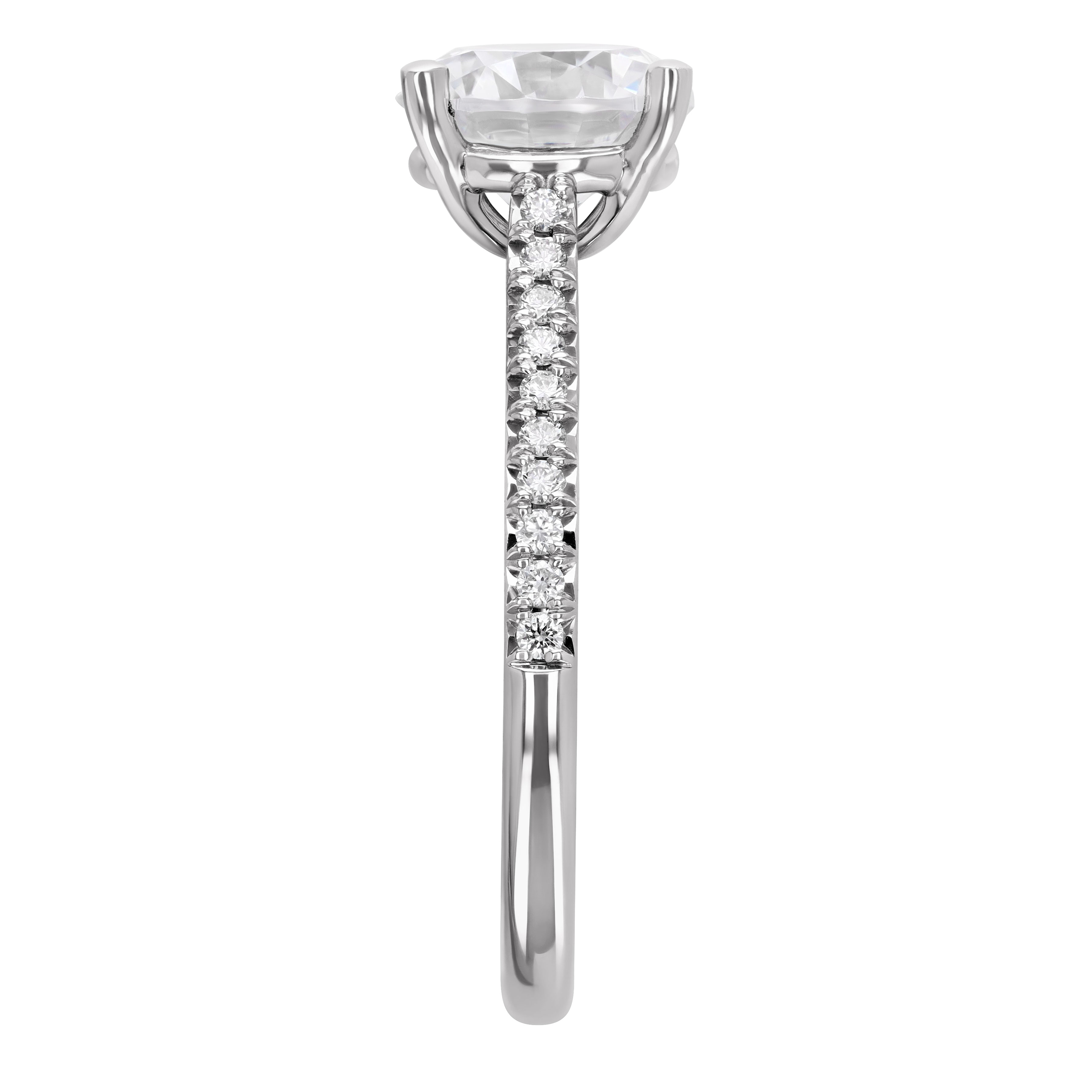 18K Gold Petite French Cut Diamond Side Stone Engagement Ring Setting