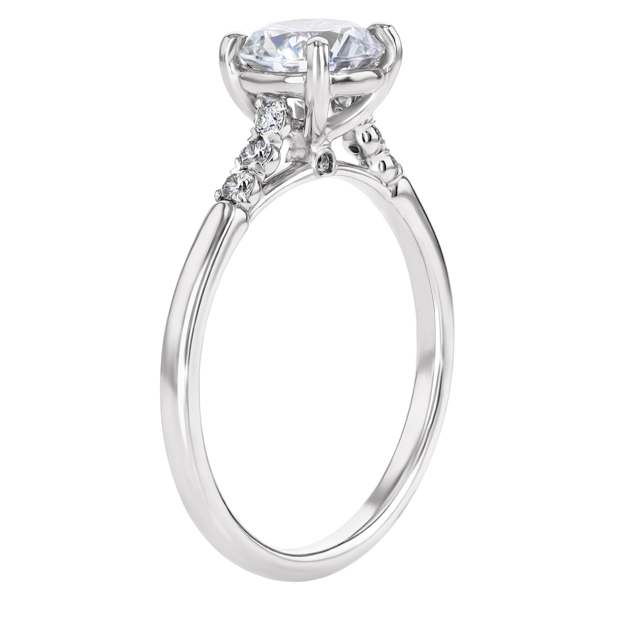 18K Gold Silk Prong Diamond Trio Accent Engagement Ring Setting