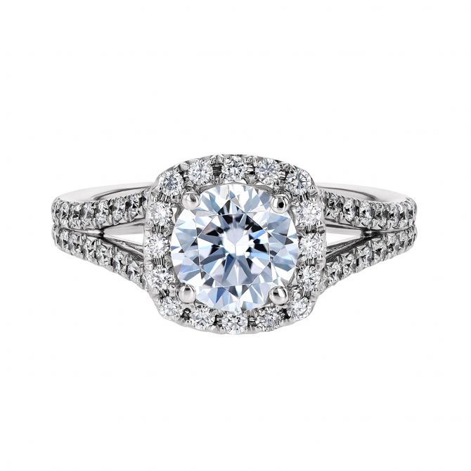 18K Gold Diamond Cushion Halo & Split Shank Engagement Ring Setting