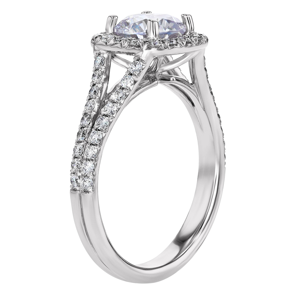 18K Gold Diamond Cushion Halo & Split Shank Engagement Ring Setting