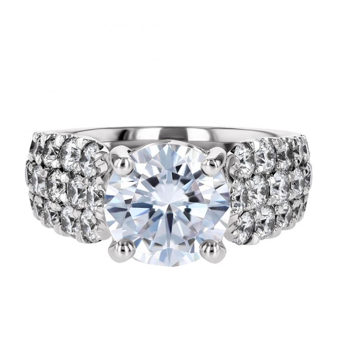 18K Gold Bold Diamond Pavé 3 Row Engagement Ring Setting