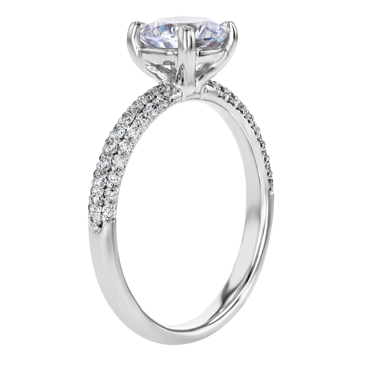 18K Gold Diamond 3 Row Pavé Engagement Ring Settings