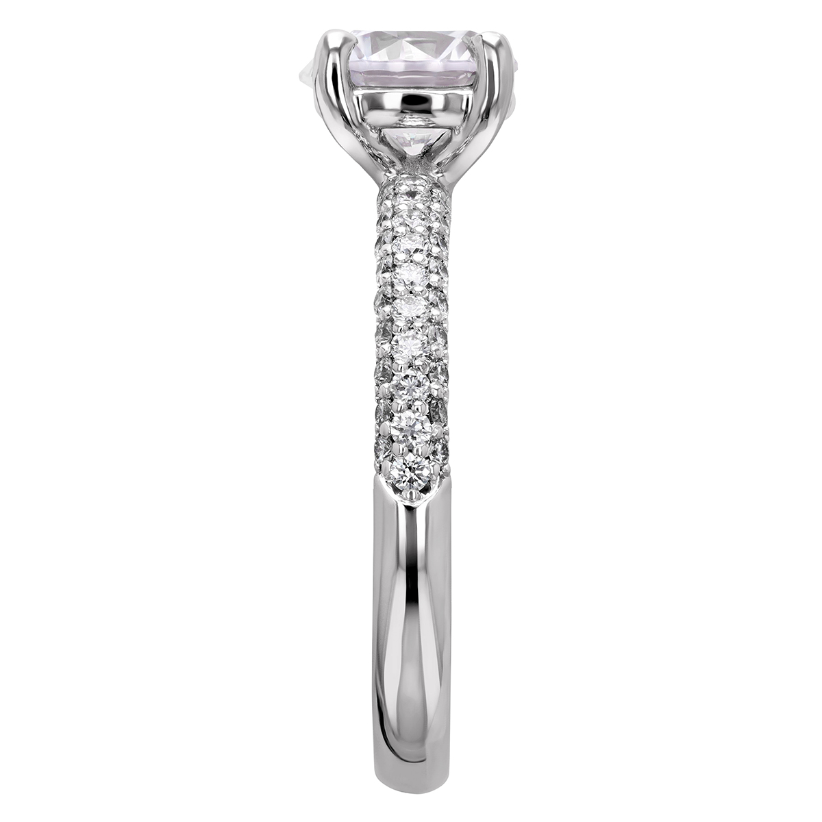 18K Gold Diamond 3 Row Pavé Engagement Ring Settings