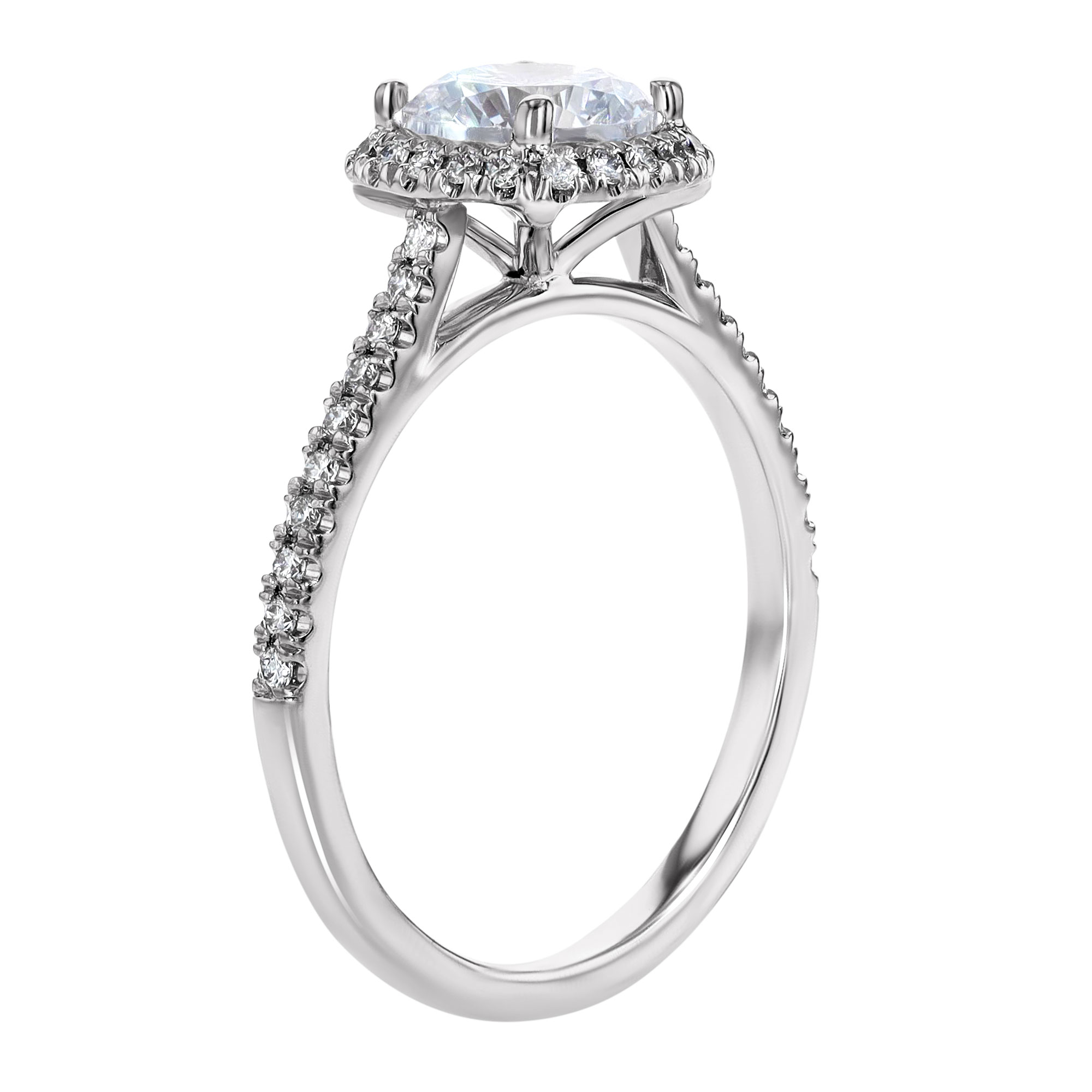 18K Gold Diamond Halo and Side Stone Ring Setting