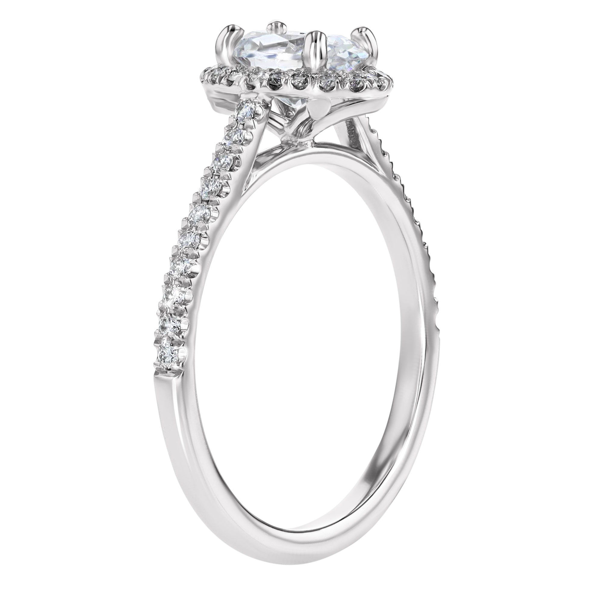 18K Gold Oval Diamond Halo & Pavé Shank Engagement Ring Setting