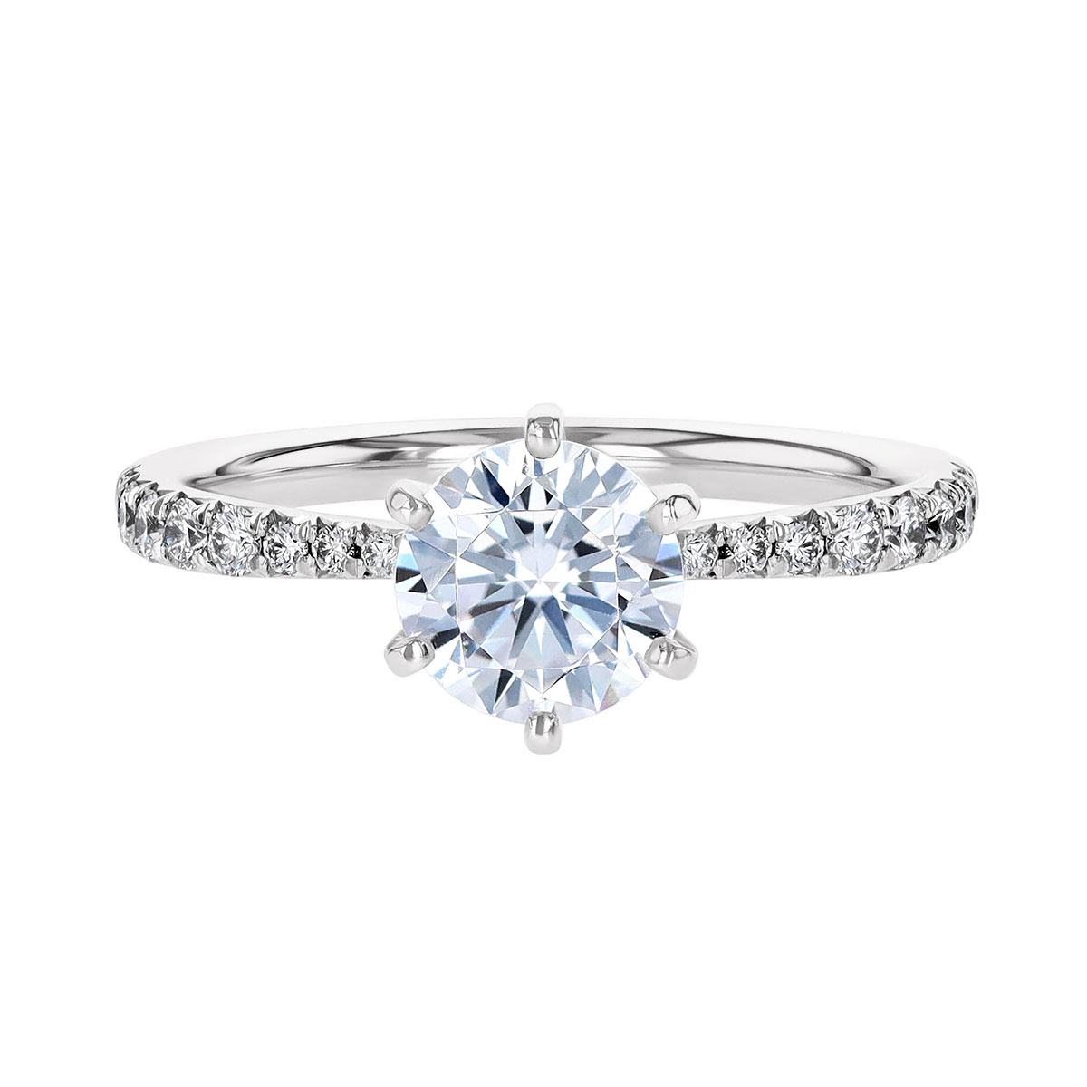 18K Gold Diamond Tapered 6 Prong Engagement Ring Setting