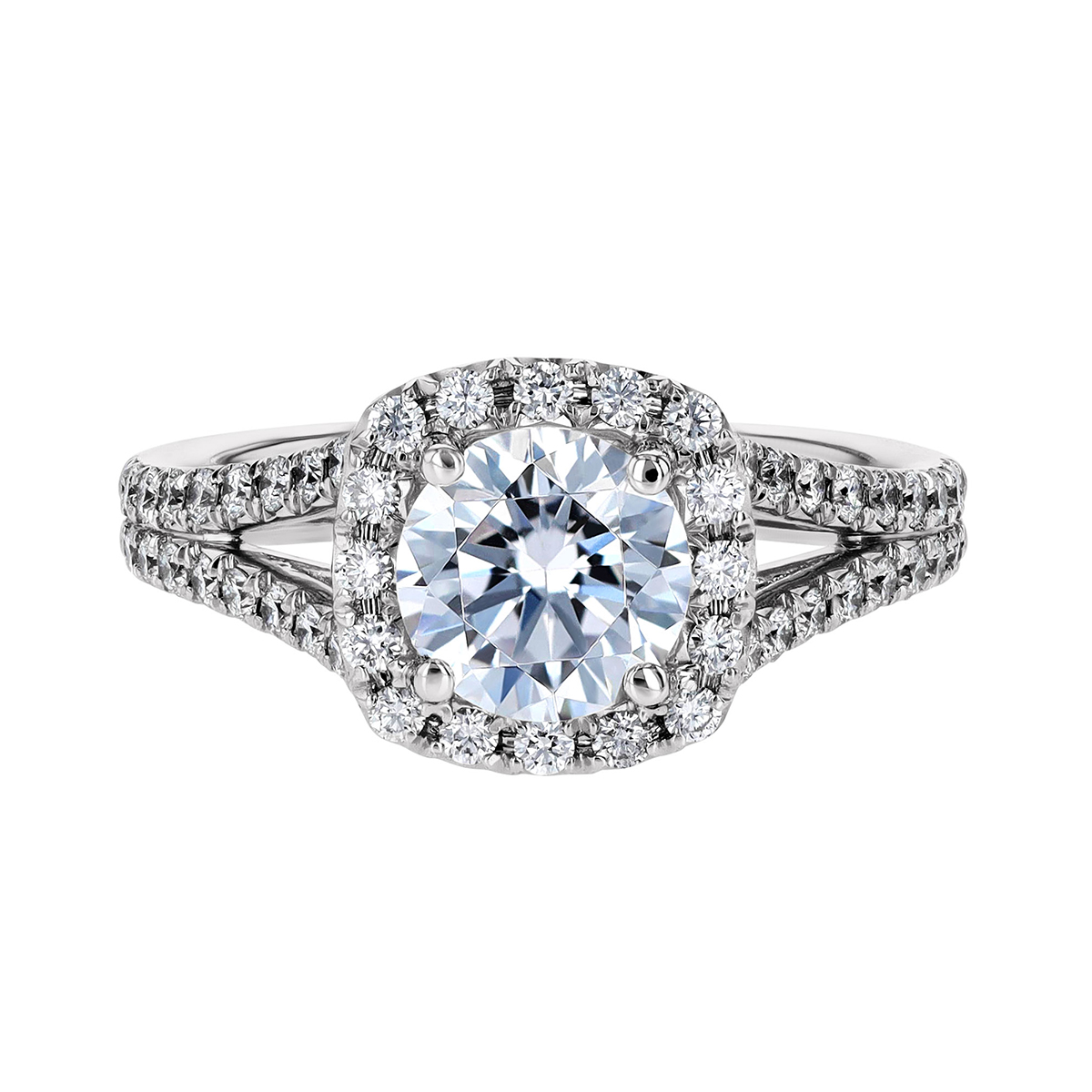18K Gold Diamond Cushion Halo & Split Shank Engagement Ring Setting