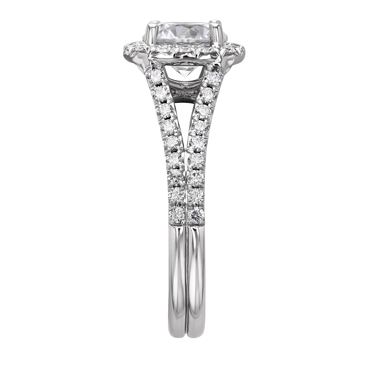 18K Gold Diamond Cushion Halo & Split Shank Engagement Ring Setting