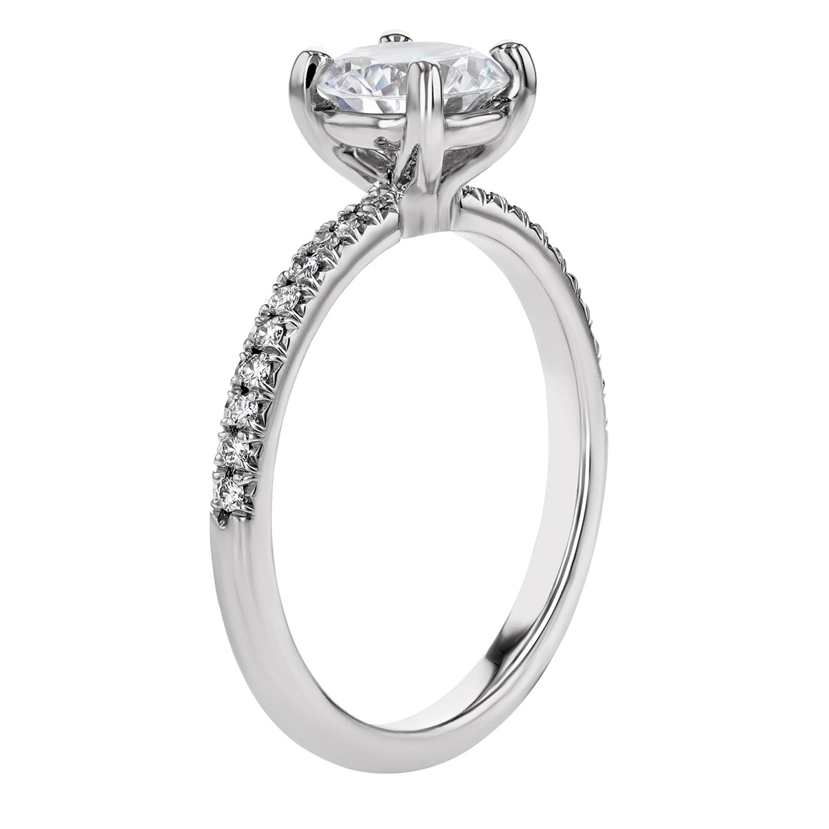 18K Gold Diamond Side Stone Engagement Ring Setting, 0.13 cttw