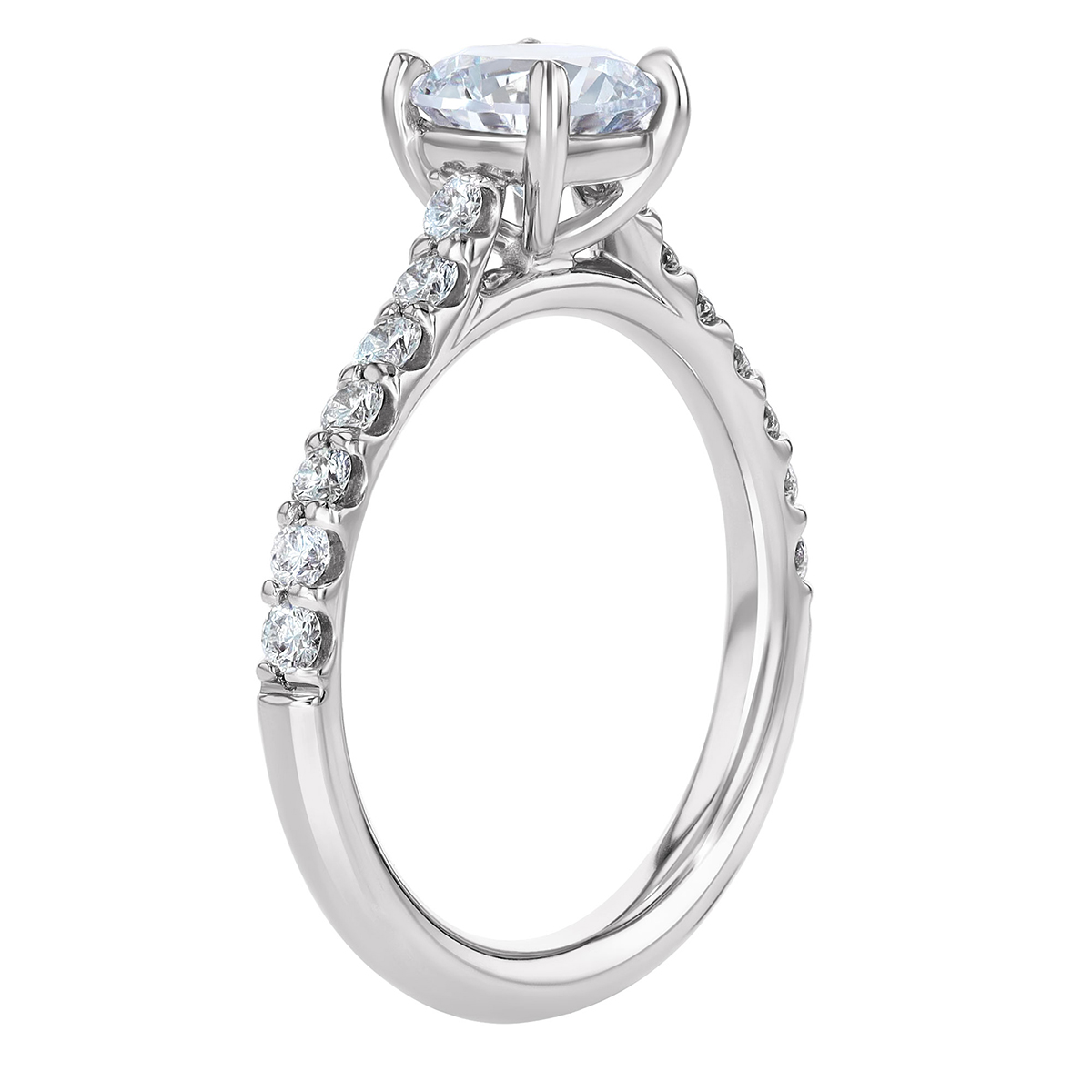 18K Gold Diamond Side Stone Cathedral Engagement Ring Setting