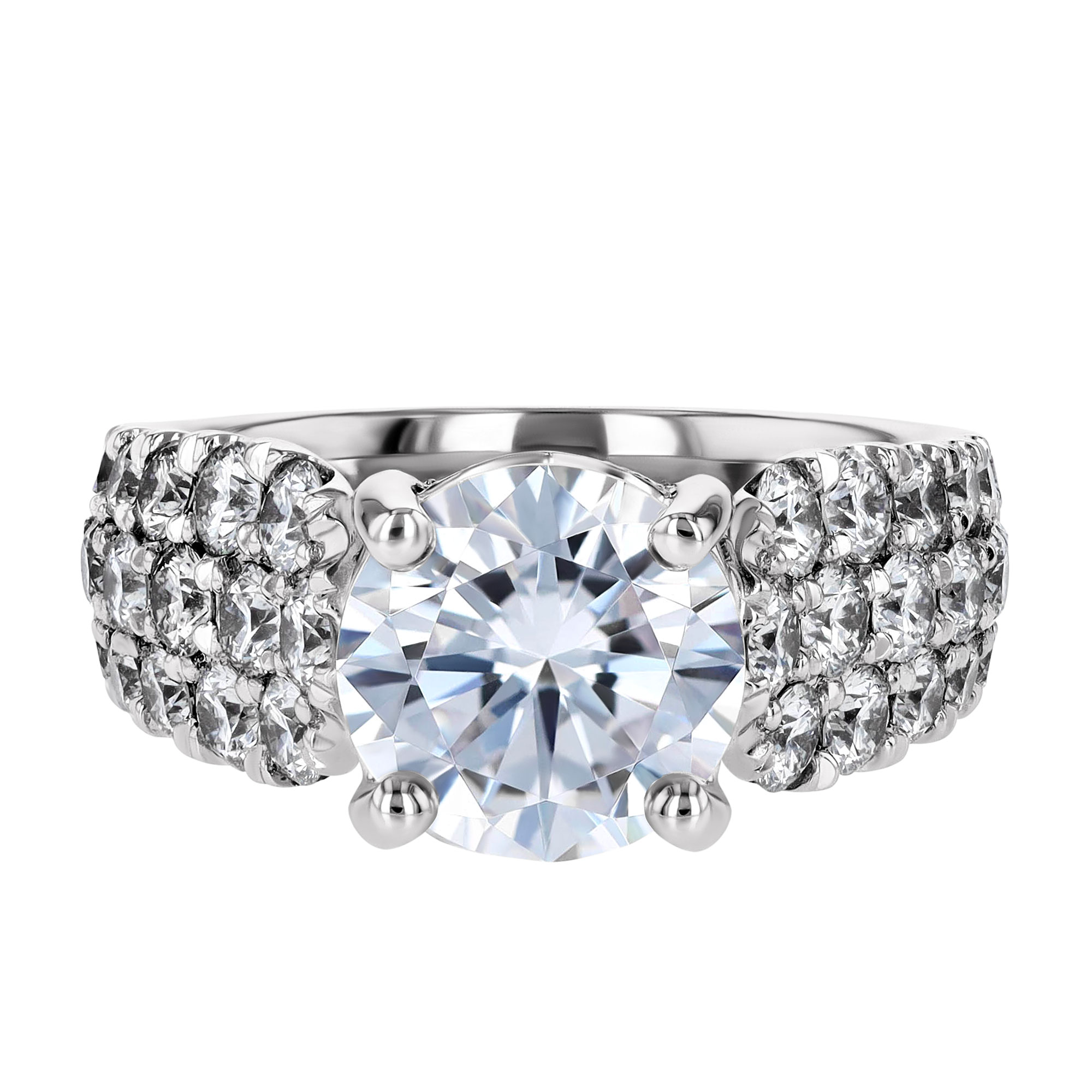 18K Gold Bold Diamond Pavé 3 Row Engagement Ring Setting