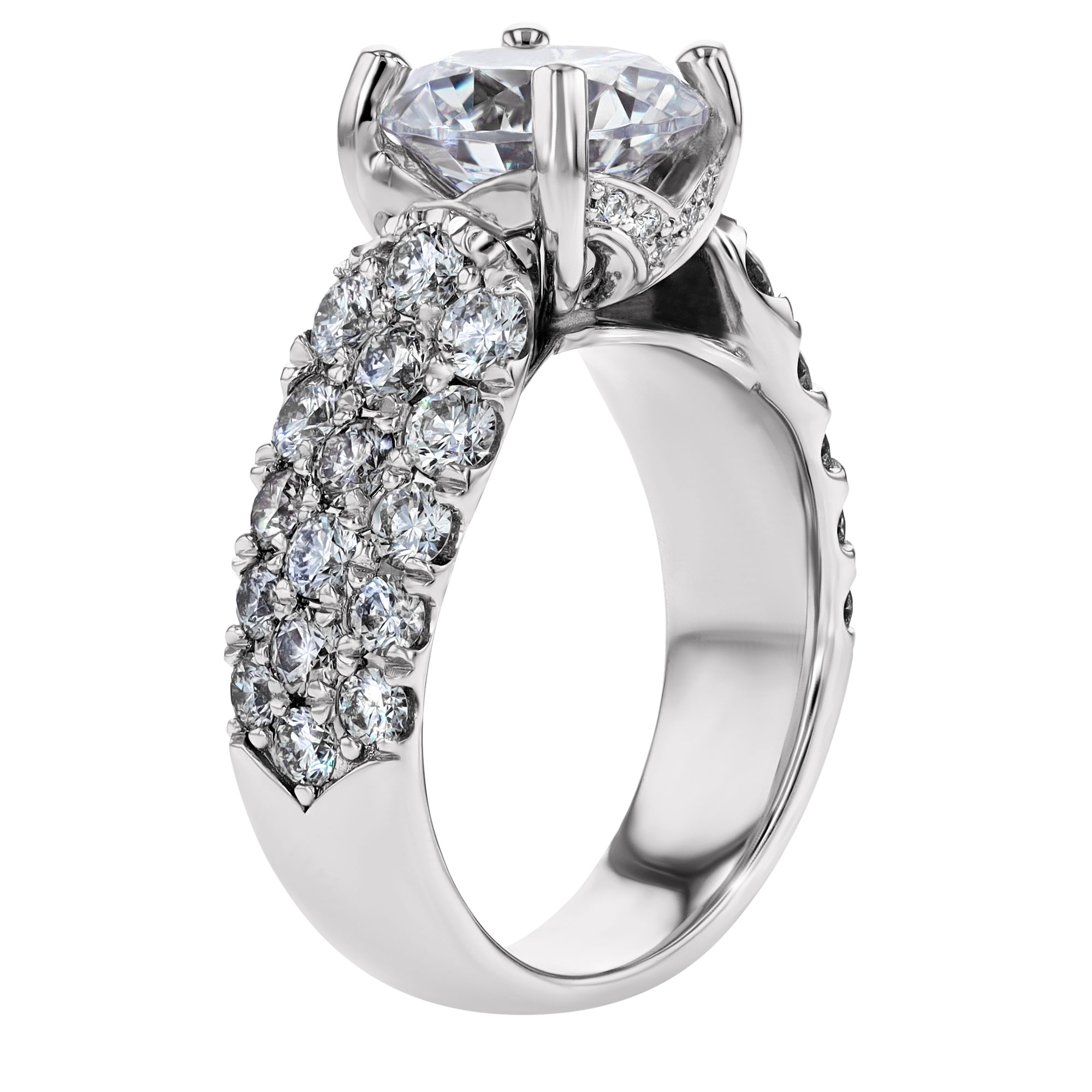 18K Gold Bold Diamond Pavé 3 Row Engagement Ring Setting