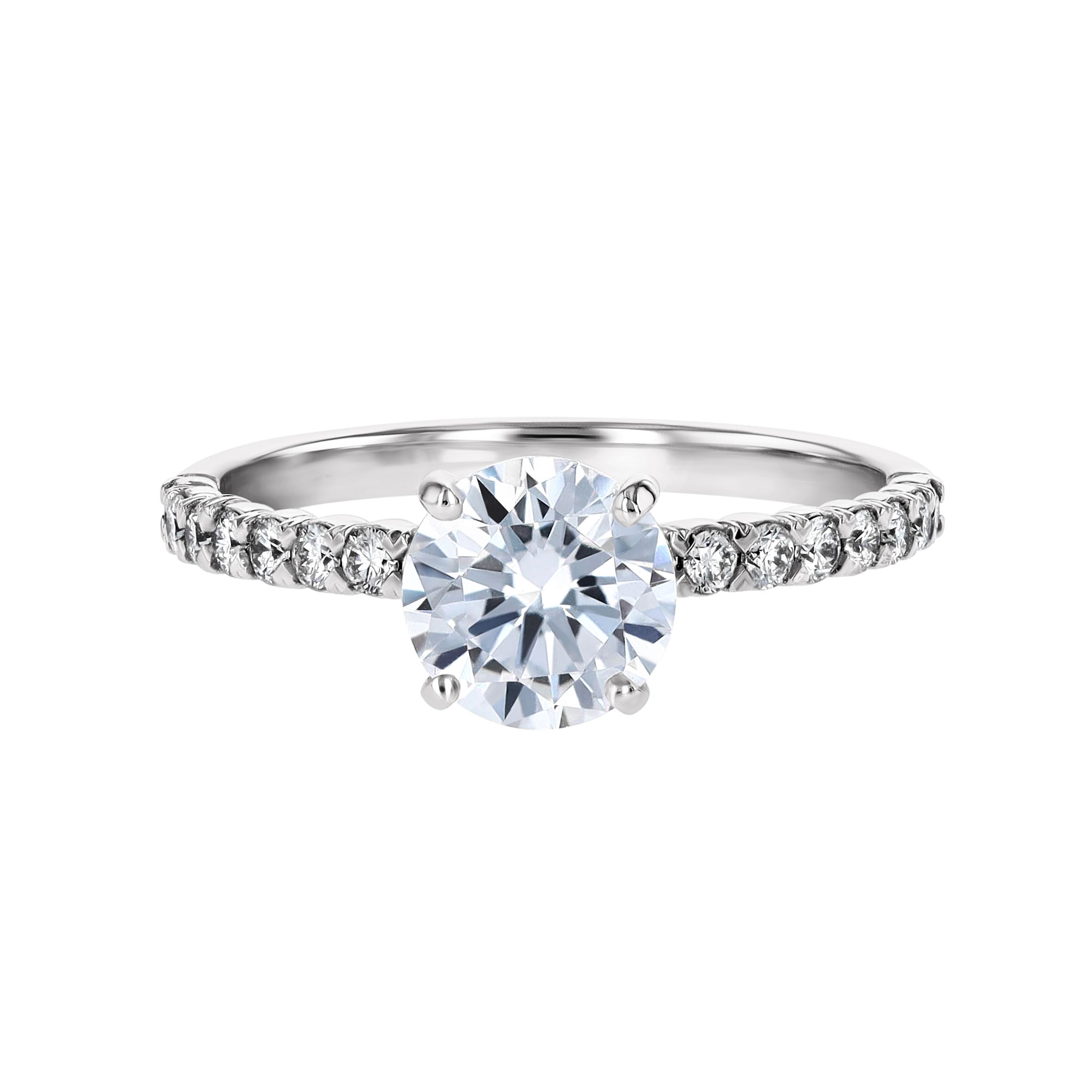 18K Gold Diamond Pavé Half Shank Tapered Engagement Ring Setting