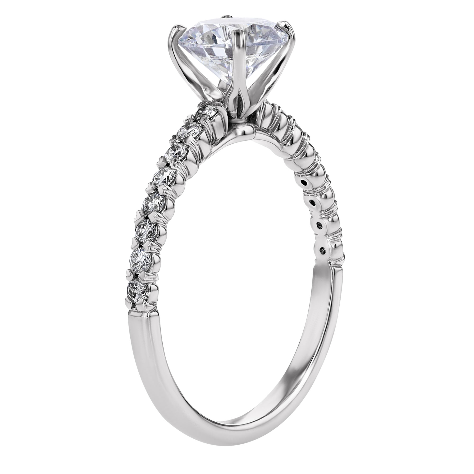 18K Gold Diamond Pavé Half Shank Tapered Engagement Ring Setting