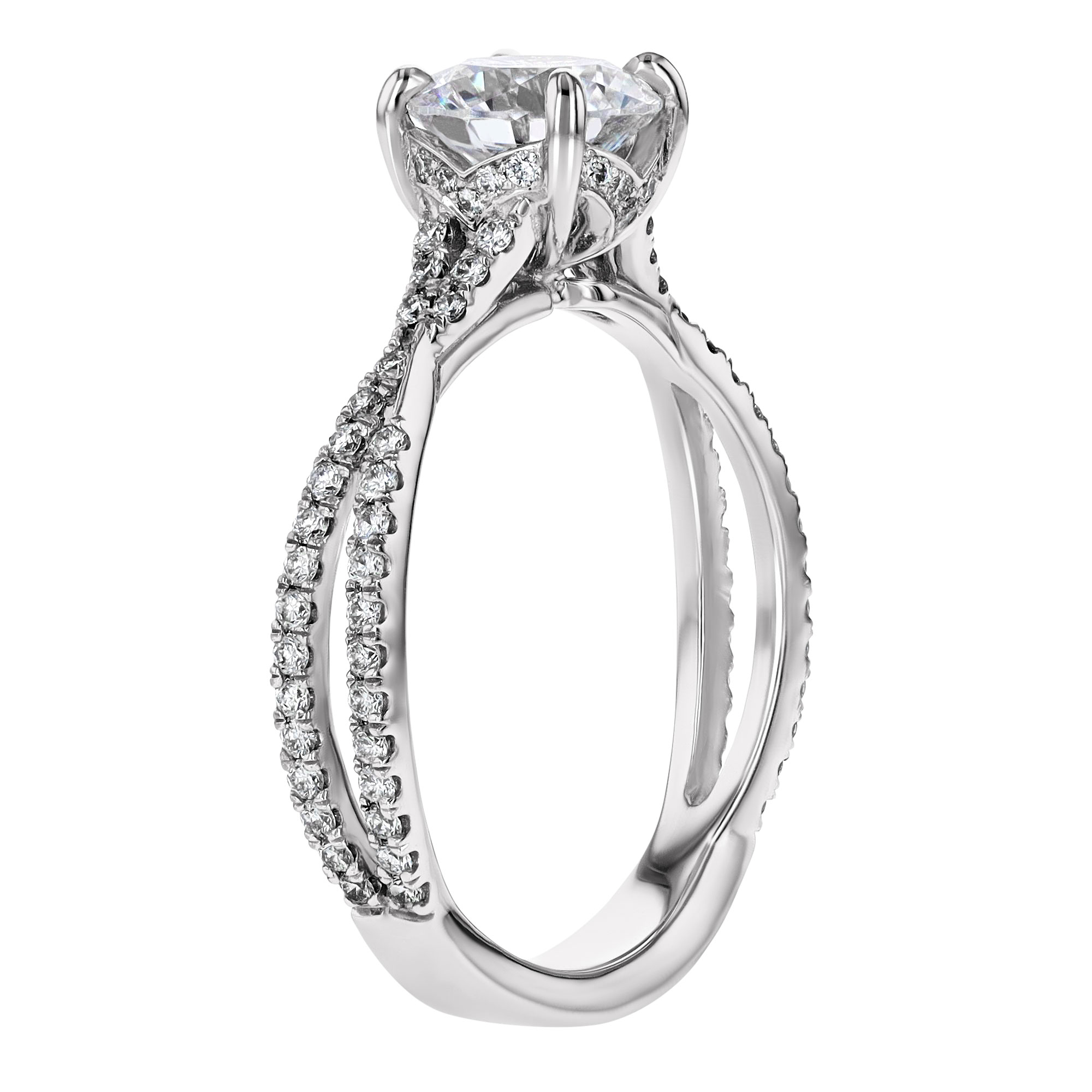 18K Gold Diamond Criss Cross Shank Engagement Ring Setting