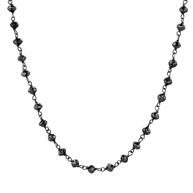 Black Diamond Faceted Bead Station Necklace in White Gold, 36"