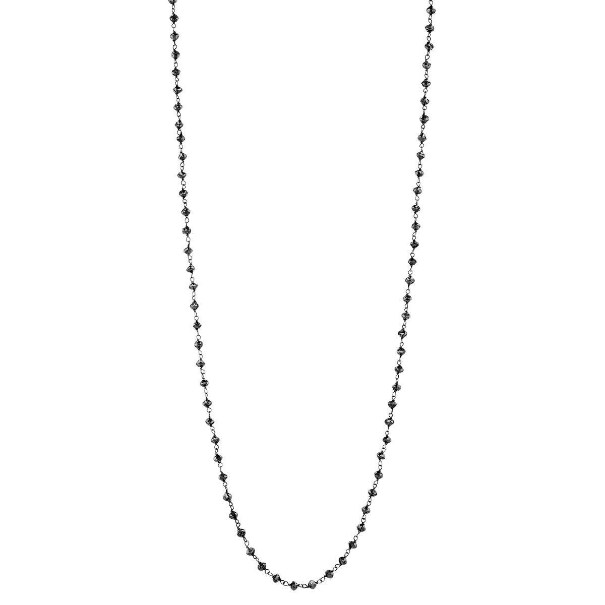 Black Diamond Faceted Bead Station Necklace in White Gold, 36