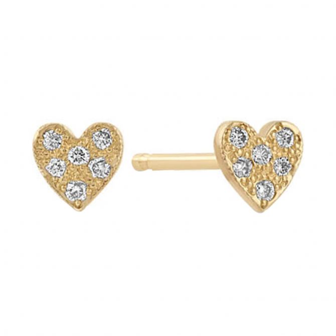 Zoe Chicco Itty Bitty Pave Diamond Heart Stud Earrings in Yellow Gold