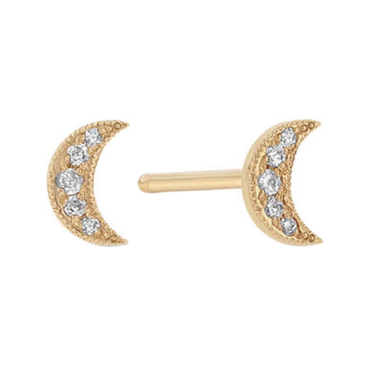 Zoe Chicco Itty Bitty Pave Diamond Crescent Moon Stud Earrings in Yellow Gold