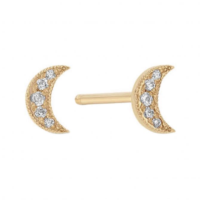 Zoe Chicco Itty Bitty Pave Diamond Crescent Moon Stud Earrings in Yellow Gold