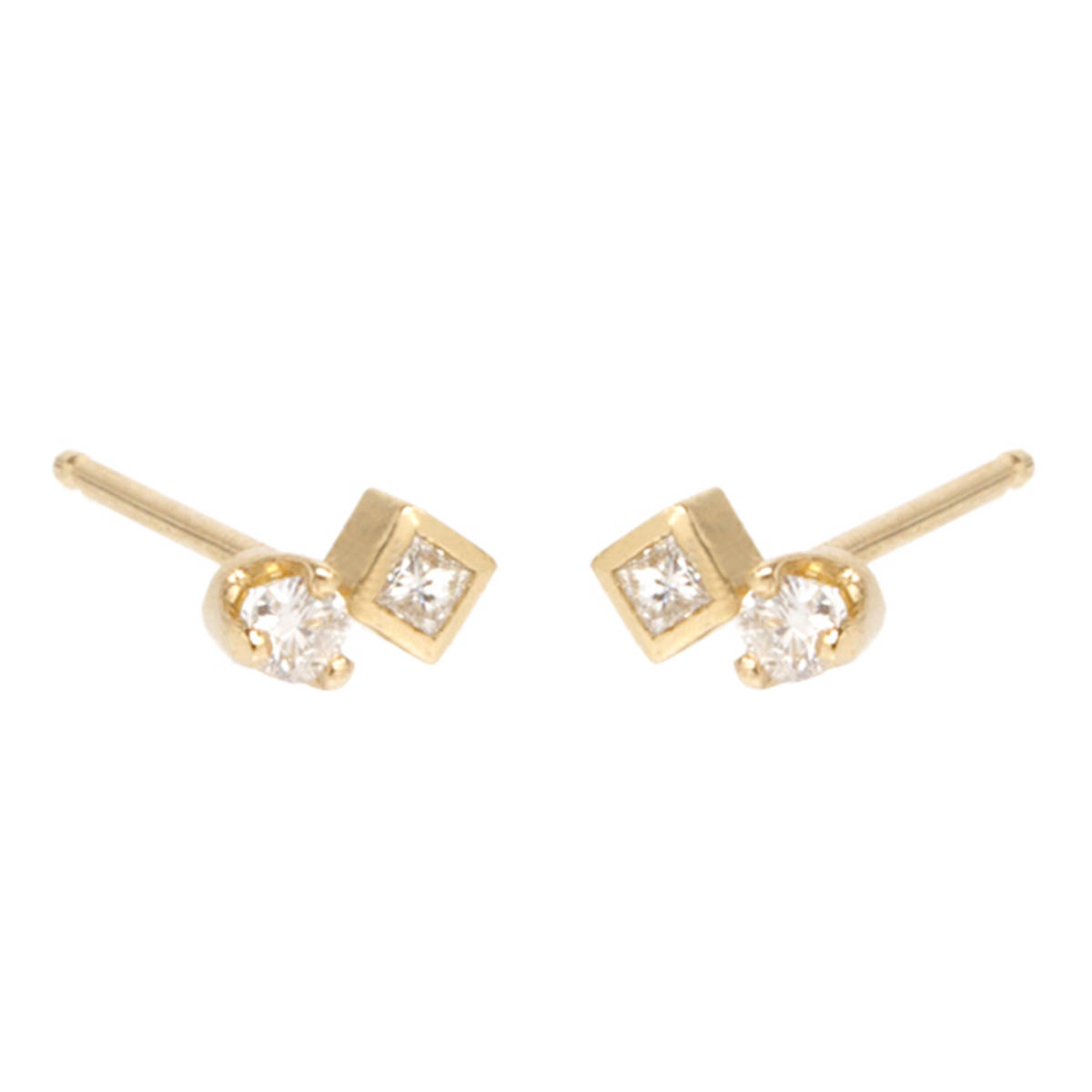Zoe Chicco Mixed Cut Diamond Stud Earrings in Yellow Gold