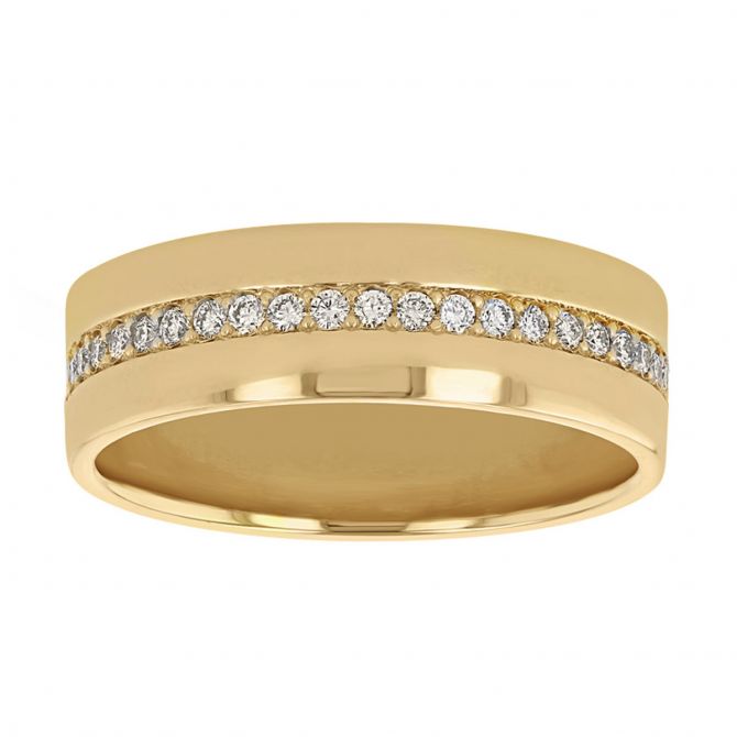 Zoe Chicco Pave Diamond Line Wide Flat Band Ring in Yellow Gold