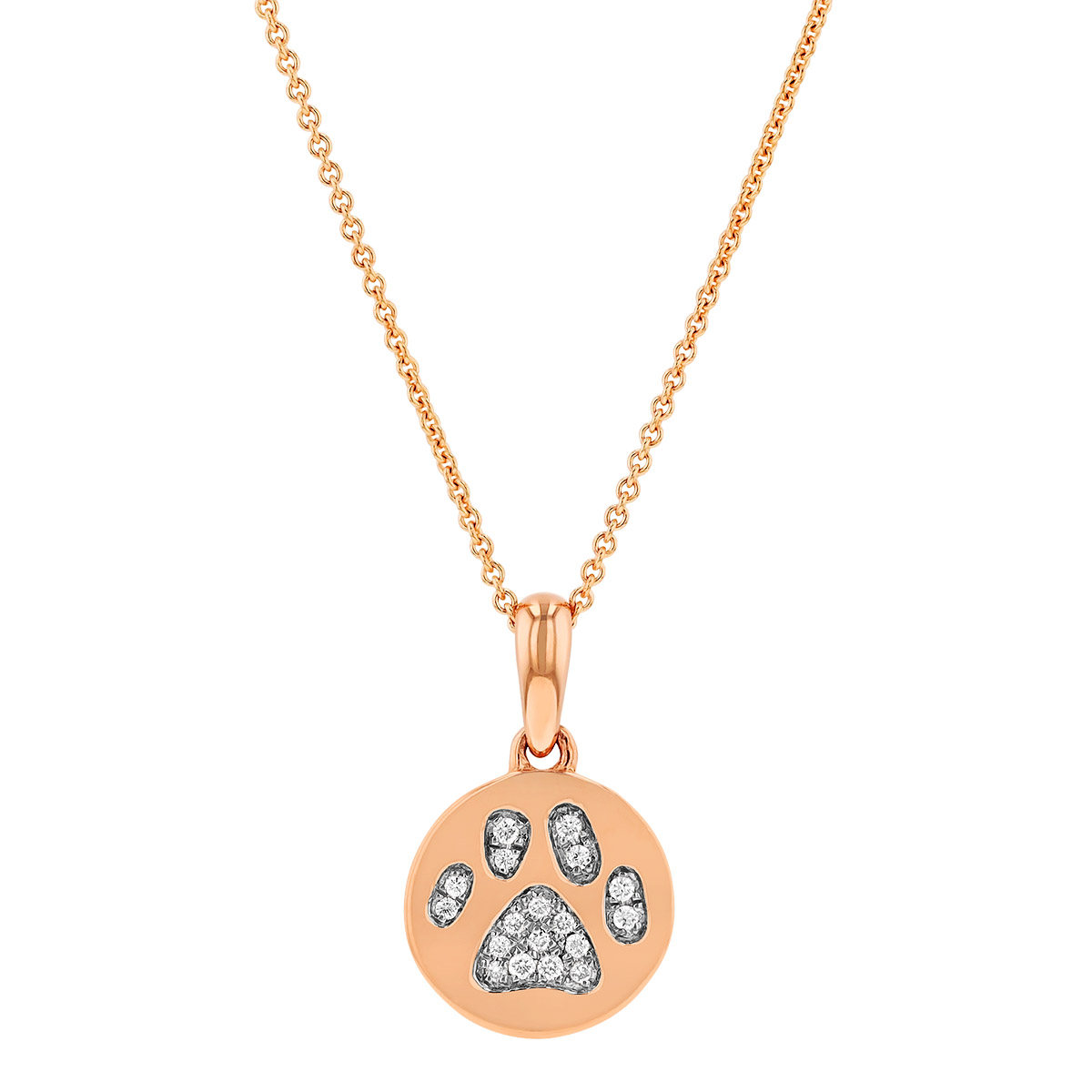 Diamond Pavé Paw Print Disc Pendant in Rose Gold, 18