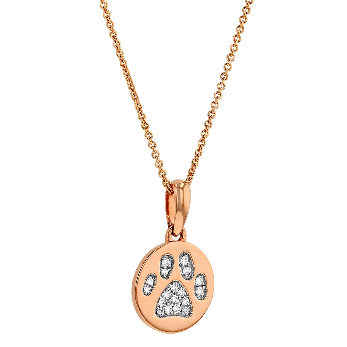 Diamond Pavé Paw Print Disc Pendant in Rose Gold, 18