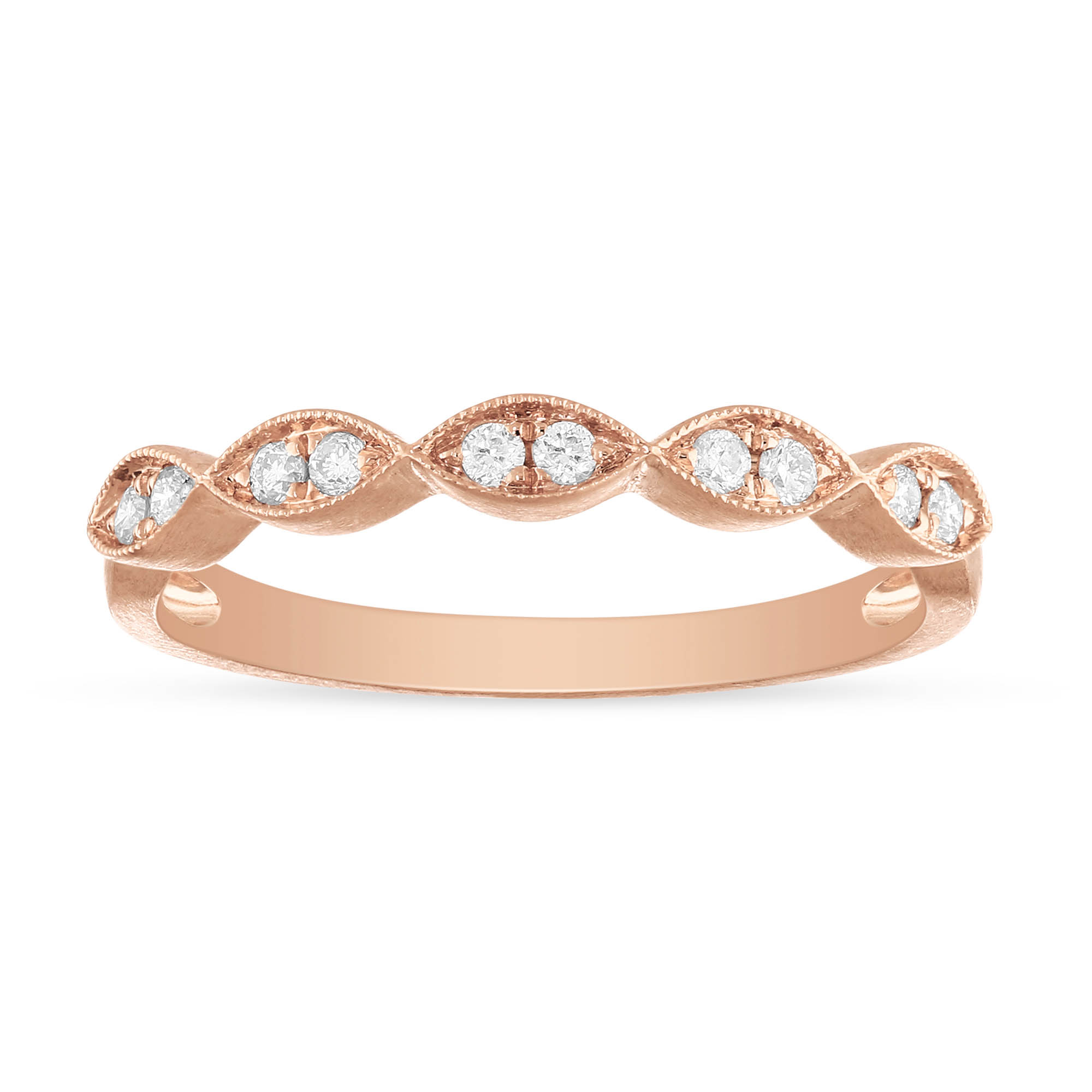 14K Rose Gold Diamond Milgrain Navette Shaped Section Band