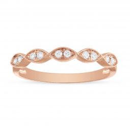 14K Rose Gold Diamond Milgrain Navette Shaped Section Band